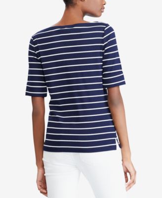 Lauren Ralph Lauren Petite Striped Boat Neck Top - Macy's