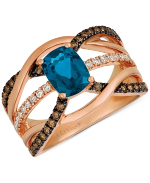 image of Le Vian Nude Deep Sea Blue Topaz (1-3/8 ct. t.w.) & Diamond (1/2 ct. t.w.) Ring in 14k Rose Gold