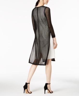 Anne Klein Tie-Neck Mesh Duster Cardigan