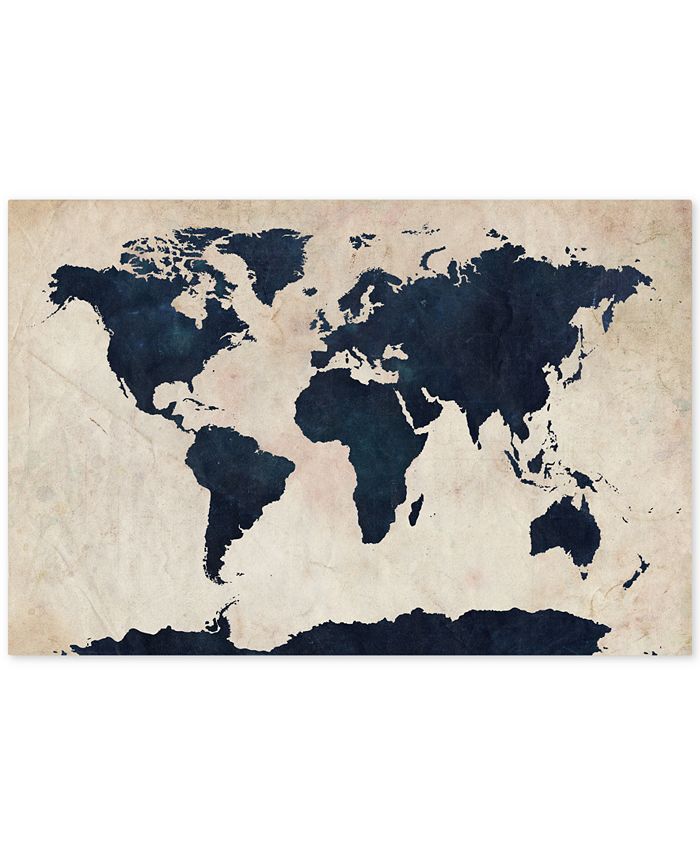 Trademark Global - Michael Tompsett World Map - Navy 30" x 47" Canvas Art Print