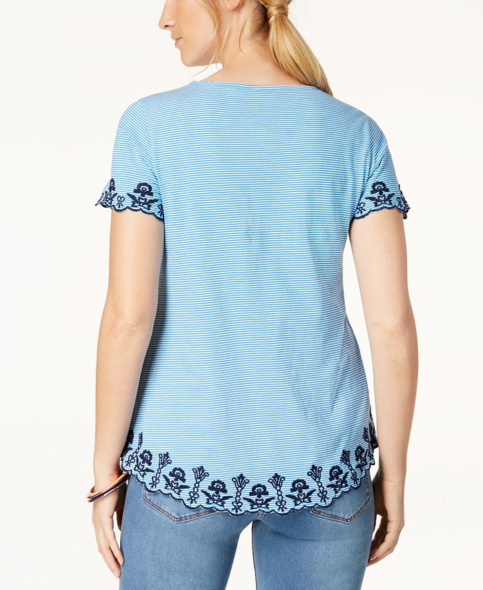 Charter Club Petite Cotton Striped Embroidered Top, Created for Macy's ...