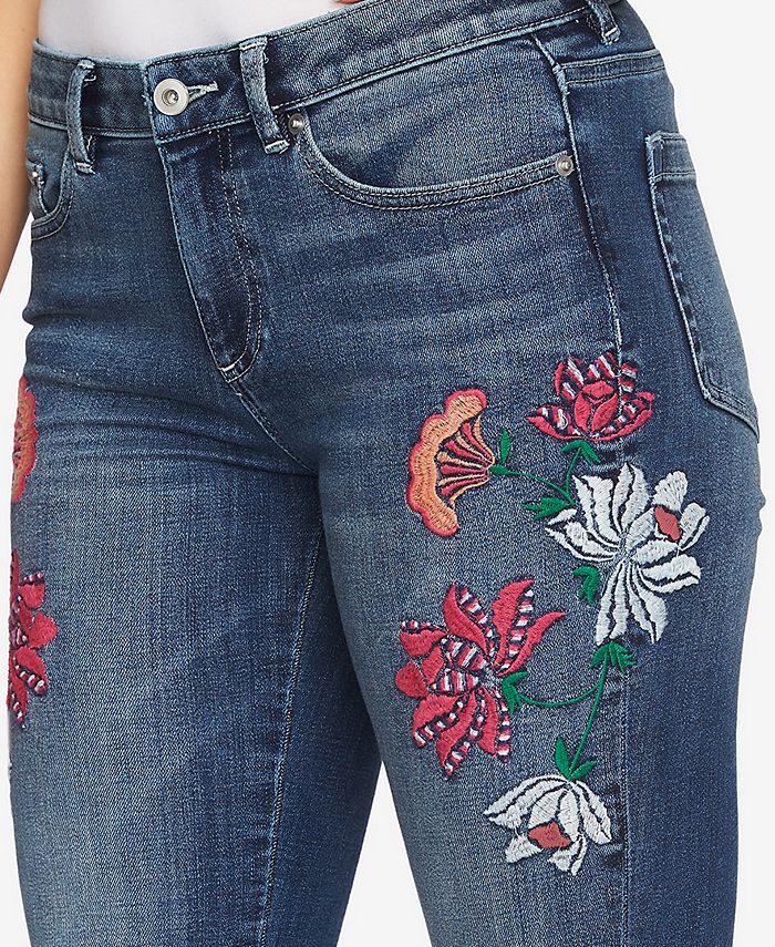 CeCe Floral-Embroidery Skinny Jeans - Macy's