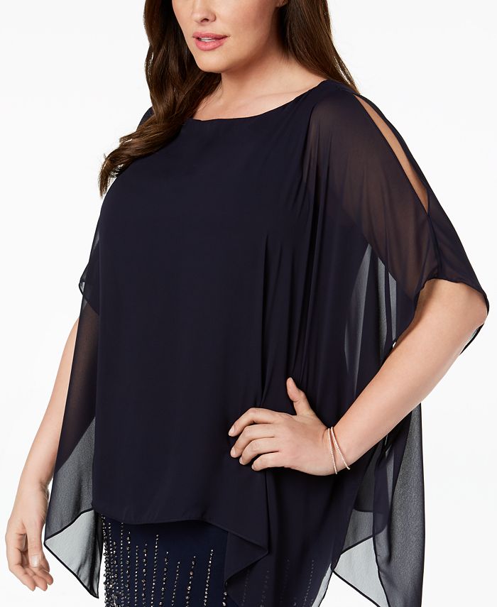 Xscape Plus Size Beaded Chiffon Cape Dress And Reviews Dresses Women Macys 4327