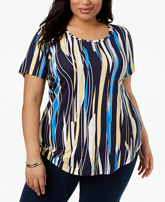 JM Collection Plus Size Printed-Stripe Top, Created for Macy's - Macy's
