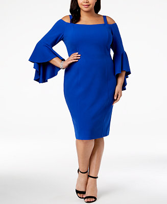 R & M Richards Plus Size Off-The-Shoulder Flared-Sleeve Dress - Macy's