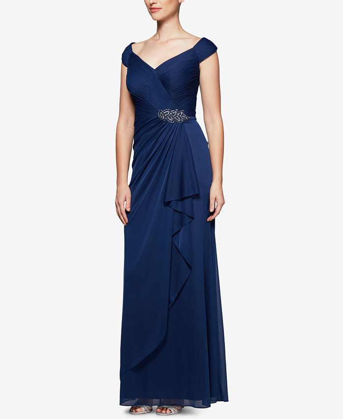 Alex Evenings Ruched Draped Brooch Gown Macy s