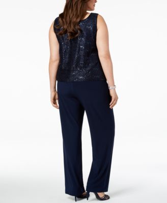 3-Pc. Plus Size Sequined Lace Pantsuit & Shell