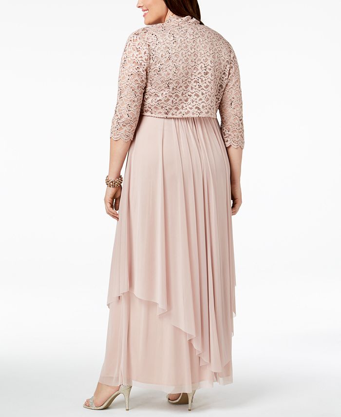 r&m richards sequined lace belted gown and jacket