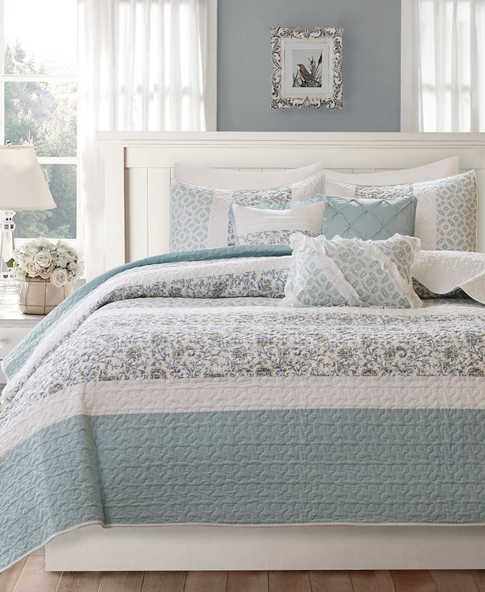 Hudson Park Bedding Luxe Flourish Cotton/Silk FULL/QUEEN Coverlet BLUE C5031 