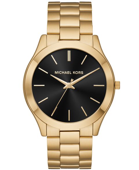 Часы Michael Kors Unisex Slim Runway Ion-Plated Stainless Steel Bracelet Watch 44mm, цвет: Золотой / Чёрный
