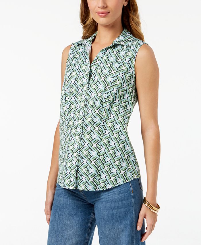 Charter Club Sleeveless Print Shirt, Created for Macy's Macy's
