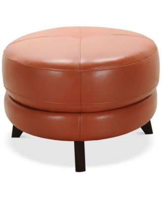 Myia Tufted Leather Oval Ottoman
