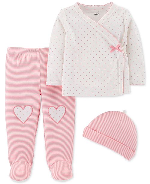 Carter's Baby Girls 3Pc. Cotton Cardigan, Pants & Hat Set & Reviews