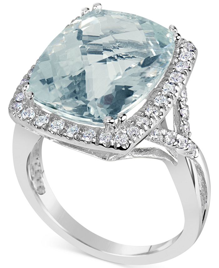 Macy's Aquamarine (9-1/2 ct. t.w.) & Diamond (3/8 ct. t.w.) Ring in 14k ...