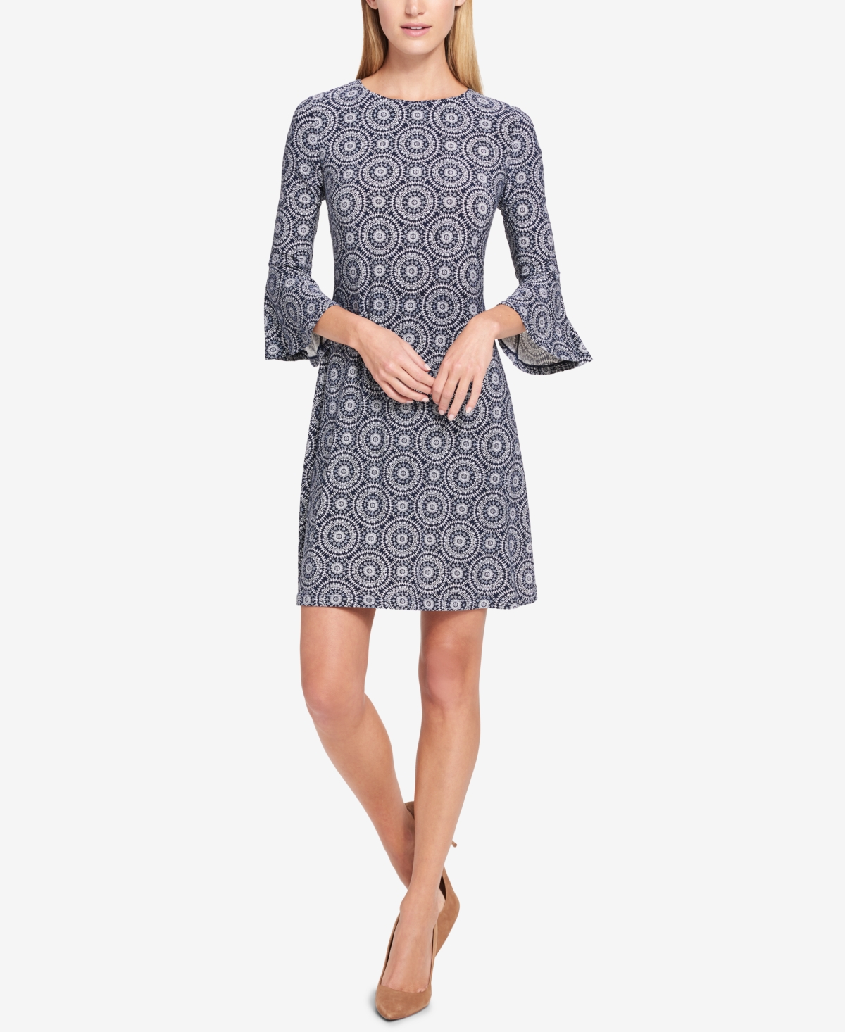 Tommy Hilfiger Printed Jersey Bell Sleeve A-line Dress