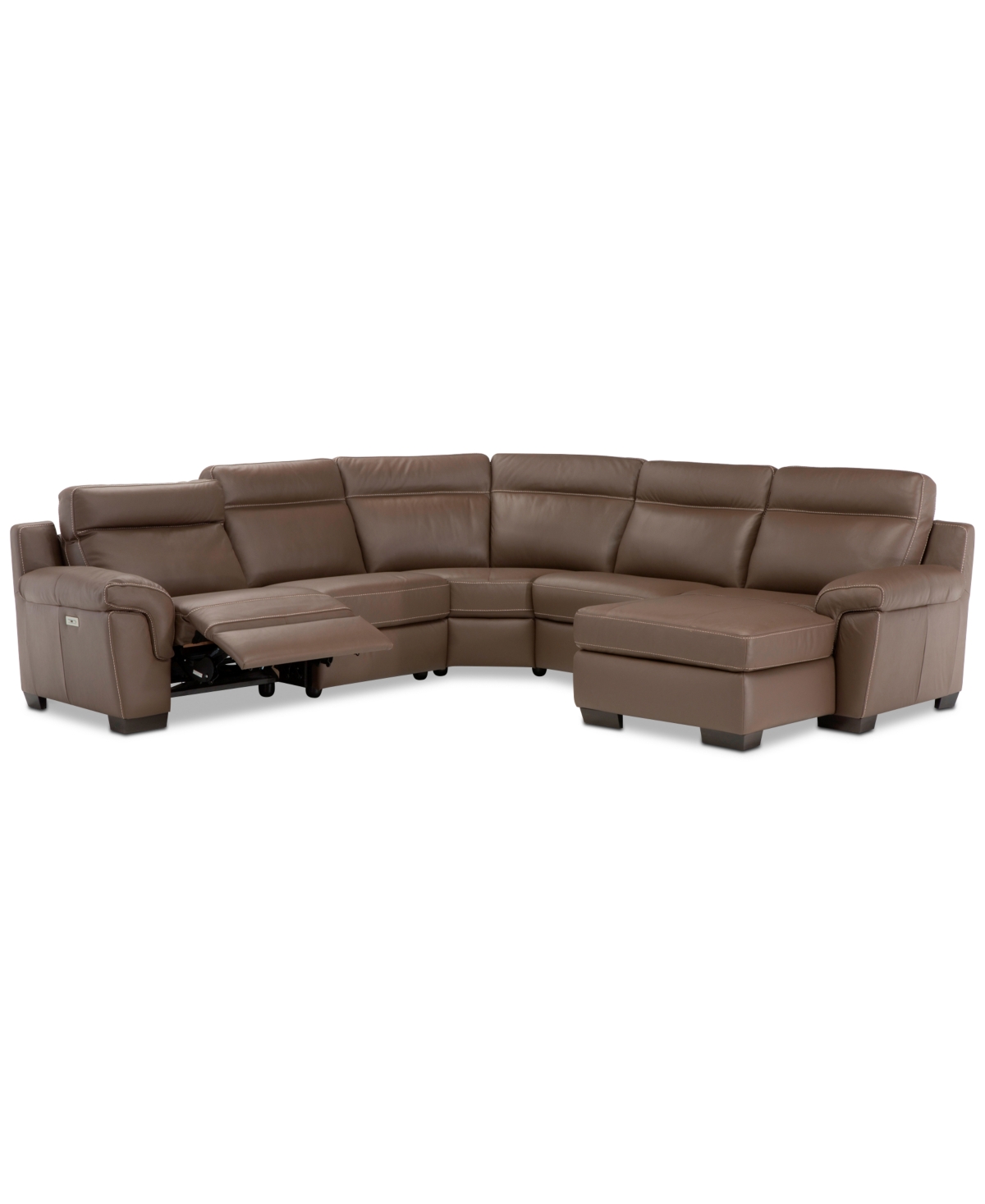 Closeout! Julius Ii 5-Pc. Leather Chaise Sectional Sofa With 1 Power Recliner, Headrest & Usb Outlet, Created for Macy's
