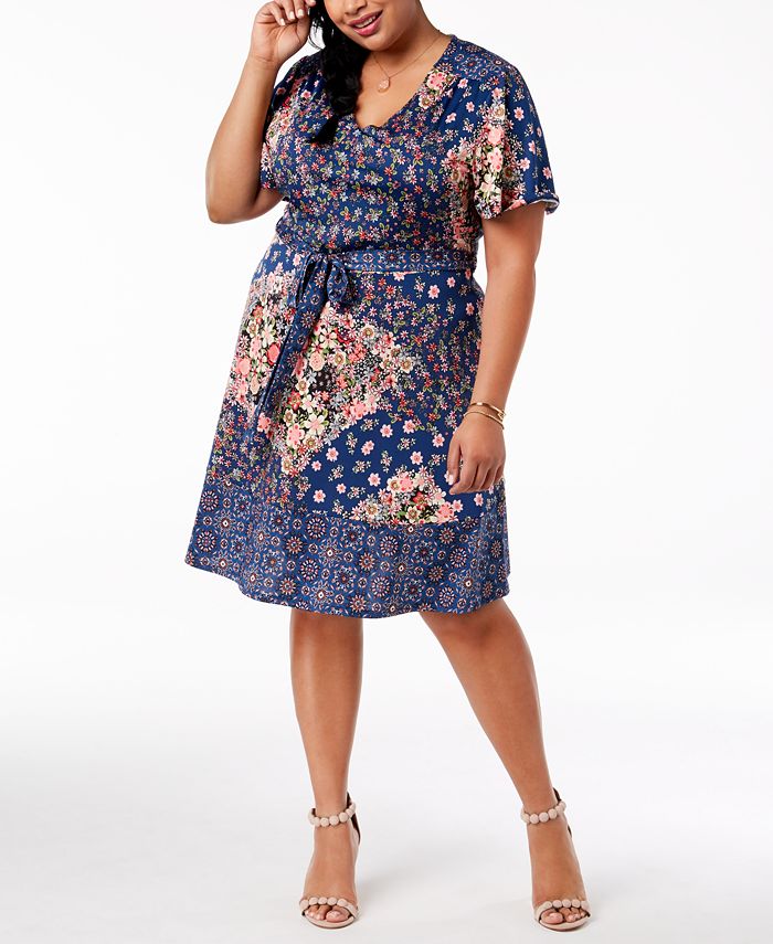 Monteau Trendy Plus Size Floral-Print Dress - Macy's