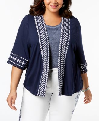 Style & Co - Plus Size Embroidered Fringed Kimono