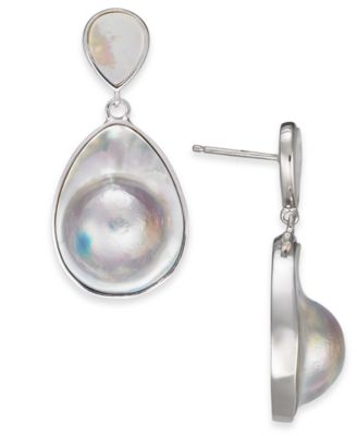 Mab&eacute; Blister Pearl (24 x 18mm, 10 x 8mm) Drop Earrings in Sterling Silver