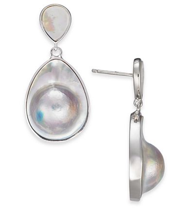 Macy's - Mab&eacute; Blister Pearl (24 x 18mm, 10 x 8mm) Drop Earrings in Sterling Silver