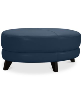 Myia Tufted Leather Oval Ottoman