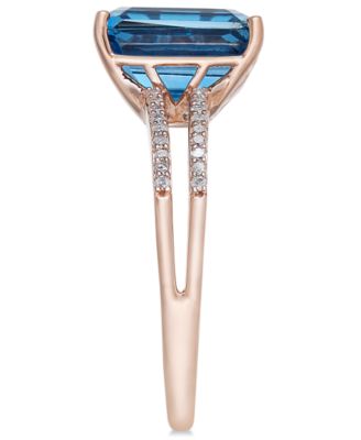 London Blue Topaz (4 ct. t.w.) and Diamond (1/10 ct. t.w.) Split Shank Ring in 14k Gold