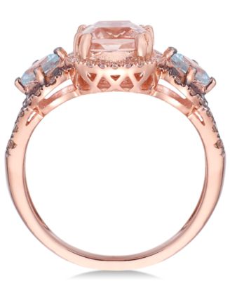 Le Vian Chocolatier® Peach Morganite® (1-1/2 ct. t.w.), Aquamarine (1/2 ct. t.w.) and Diamond (1/3 ct. t.w.) Ring in 14k Rose Gold 