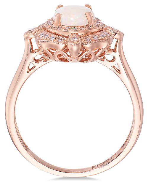 Effy Collection Aurora By Effy Opal 5 8 Ct T W And Diamond 1 6 Ct T W Oval Ring In 14k Rose Gold Reviews Rings Jewelry Watches Macy S