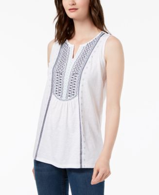 Charter Club Cotton Embroidered Tank Top, Created for Macy's - Macy's