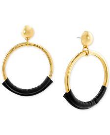 Gold-Tone & Leather Drop Large Hoop Earrings 