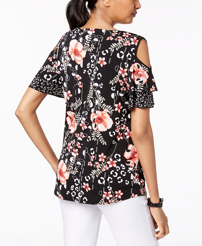 JM Collection Printed Ruffled Cold-Shoulder Top, Created for Macy's ...