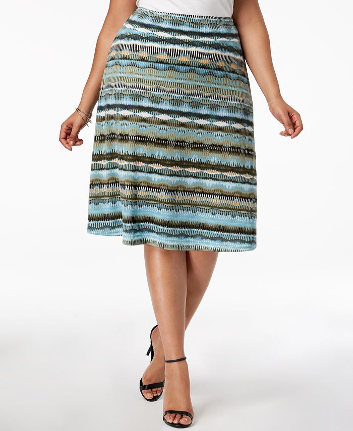 NY Collection Plus & Petite Plus Size Striped Midi Skirt Macy's
