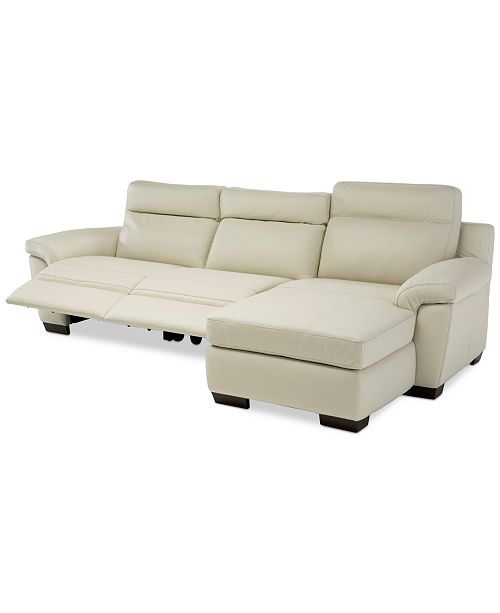 Furniture Julius II 3Pc. Leather Chaise Sectional Sofa With 2 Power