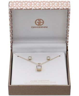 2-Pc. Set Cubic Zirconia Round Pendant Necklace and Stud Earring Set in 18k Gold-Plated Sterling Silver Created for Macy's
