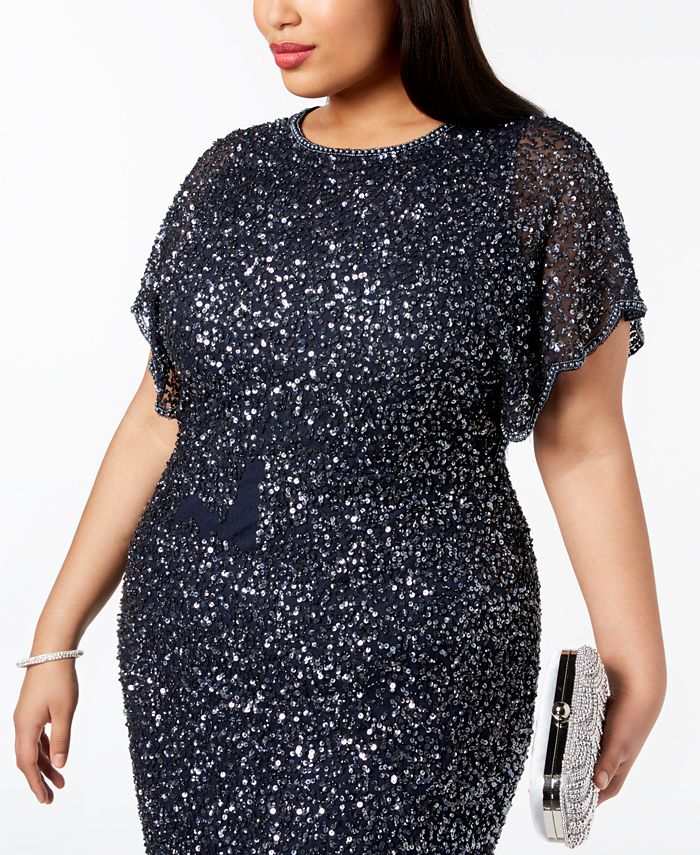 Adrianna Papell Plus Size Beaded Flutter-Sleeve Dress & Reviews ...