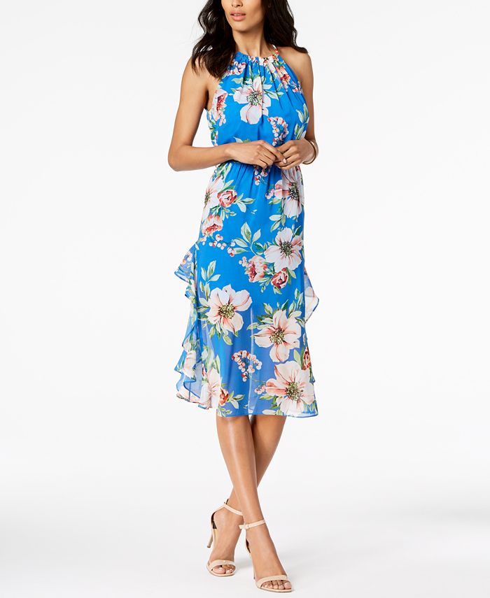 Vince Camuto Floral Printed Ruffled Midi Dress - Macy's
