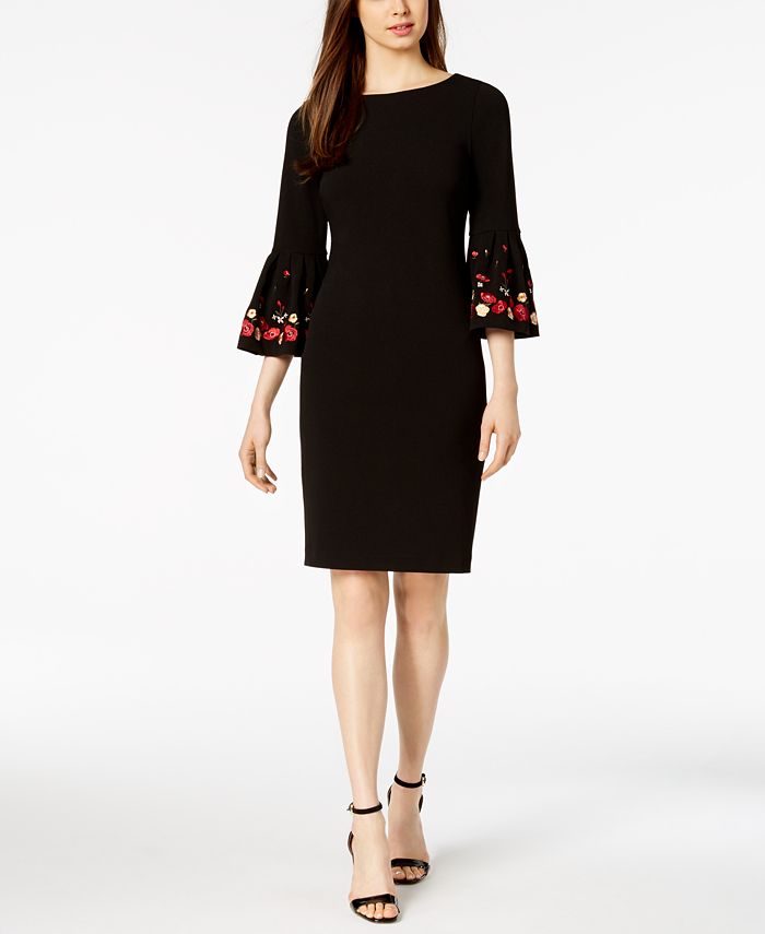 Calvin klein black dress with embroidered flowers 2025