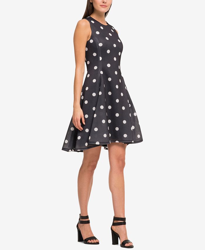DKNY Polka Dot Scuba-Mesh Fit & Flare Dress, Created for Macy's - Macy's