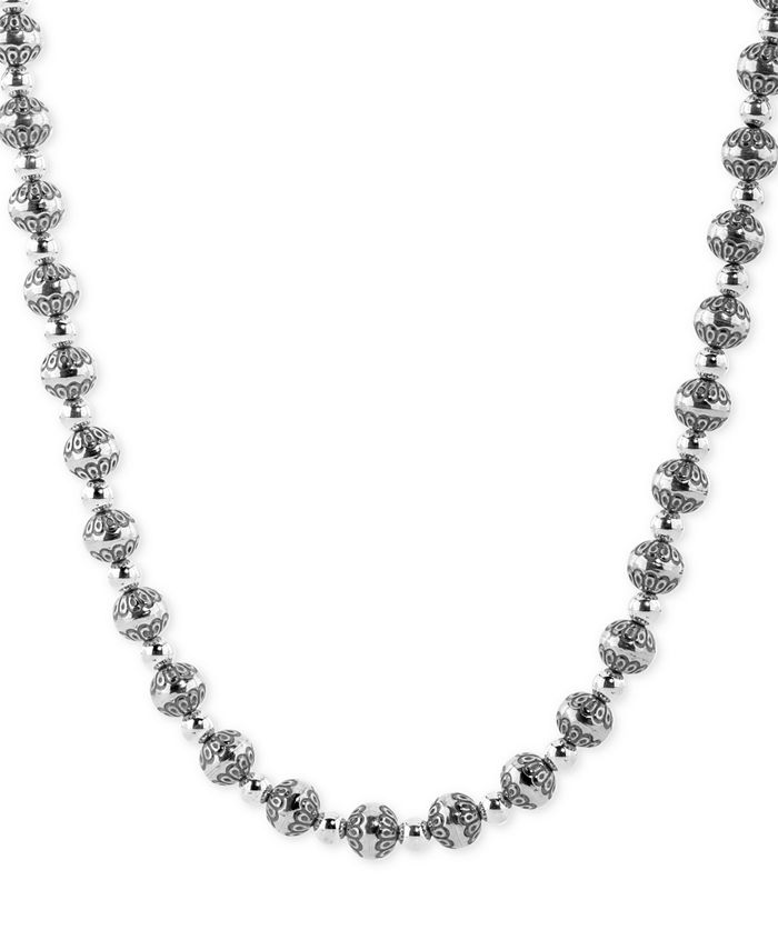 American West - Decorative Bead 21" Statement Necklace in Sterling Silver