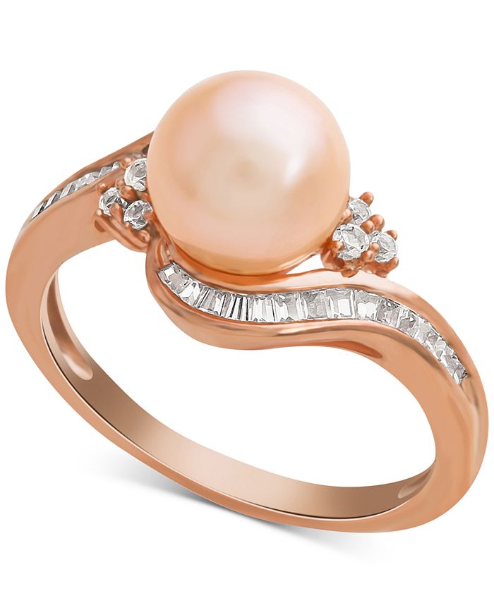 Macy's - Pink Cultured Freshwater Pearl (8mm) & Diamond (1/4 ct. t.w.) Swirl Ring in 14k Rose Gold