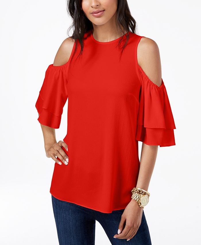Michael kors cold shoulder shop flounce top