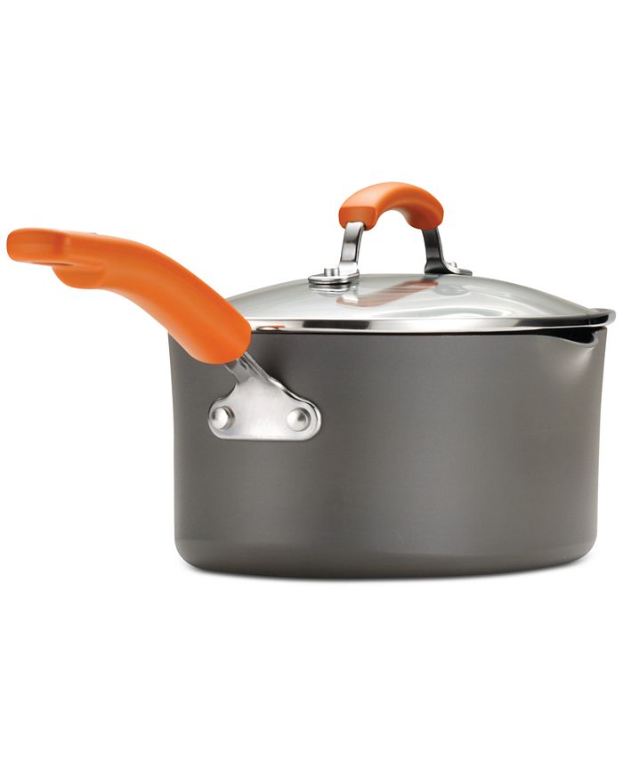Rachael Ray 3 QT Stainless Steel Sauce Pan Pot Orange Handle With Lid