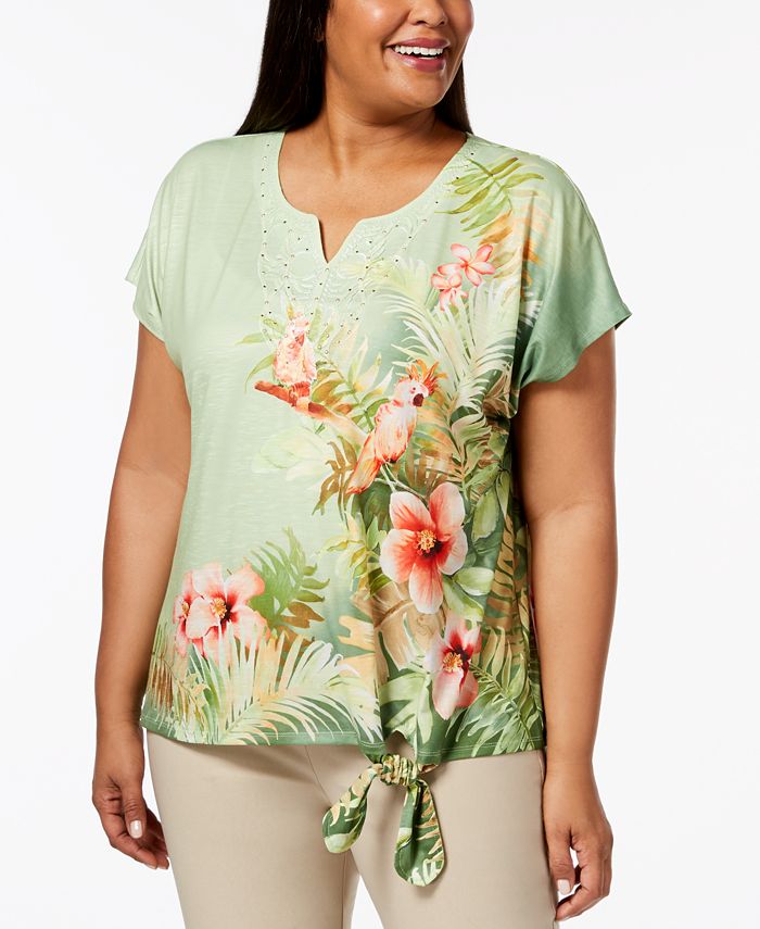 Alfred Dunner Plus Size Tropical-Print Side-Tie Top - Macy's