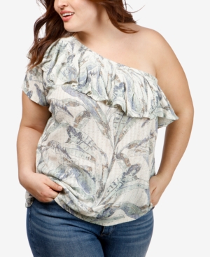 LUCKY BRAND TRENDY PLUS SIZE RUFFLED ONE-SHOULDER TOP