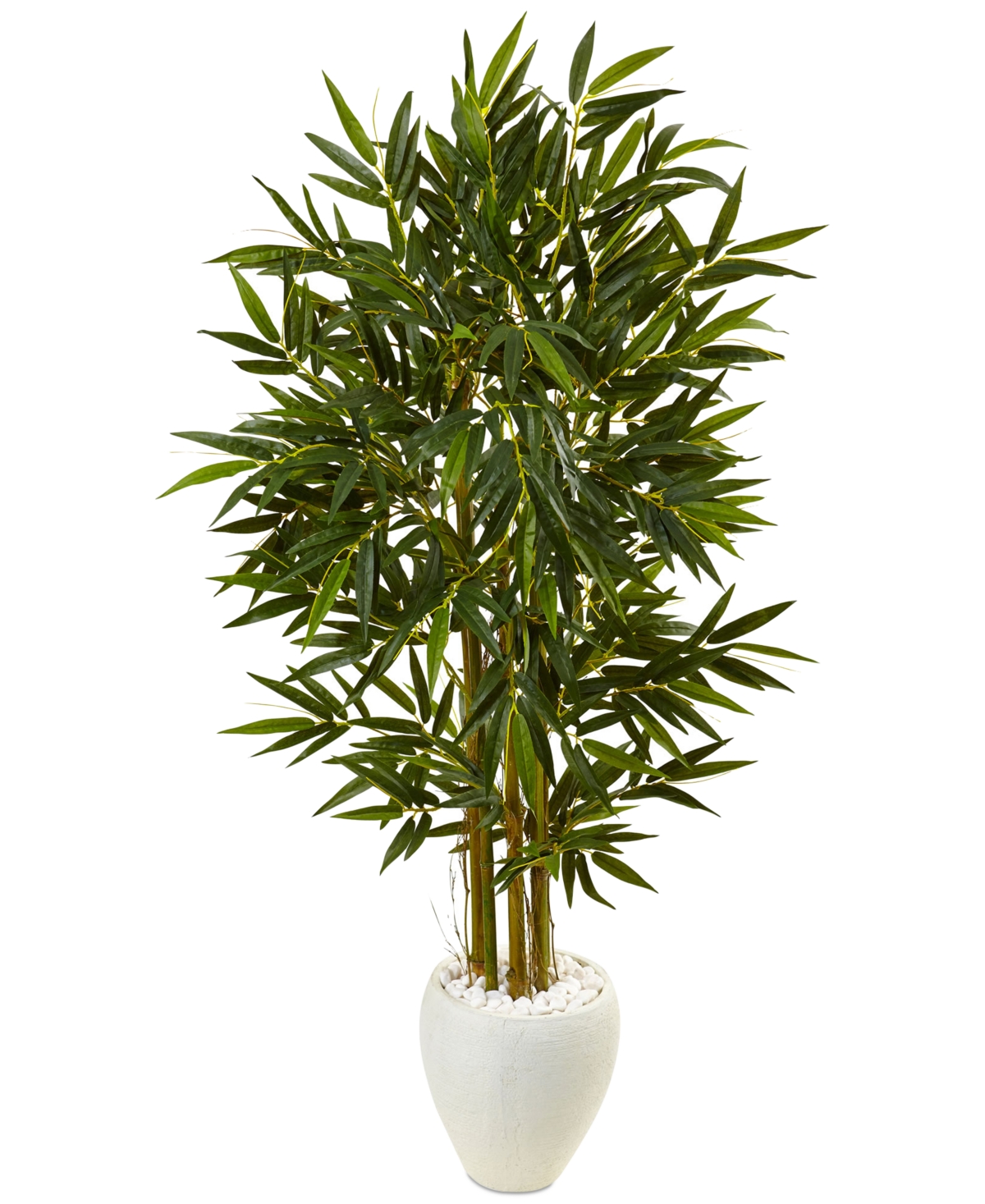 5.5' Bamboo Artificial Tree in White Oval Planter - Green