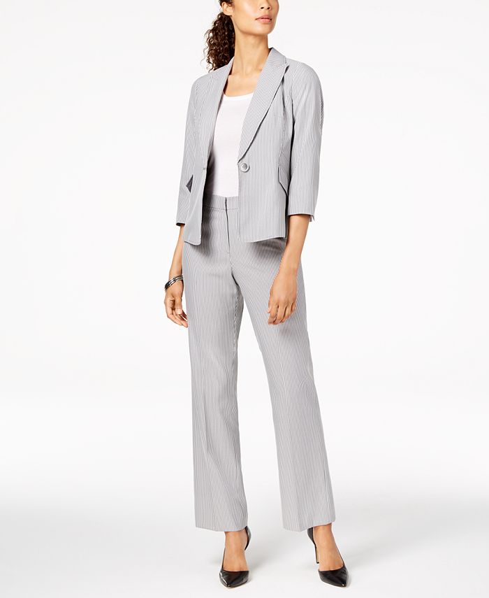 Le Suit One-Button Pinstriped Pantsuit, Regular & Petite & Reviews ...