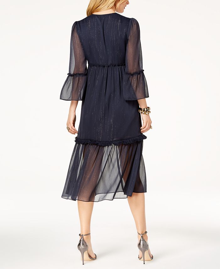 Rachel Zoe Metallic Crinkle Chiffon Midi Dress, Created For Macy's - Macy's