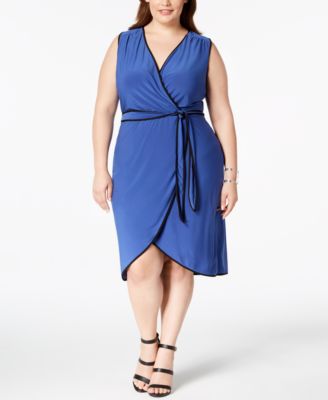 Love Squared - Plus Size Piped Faux Wrap Dress