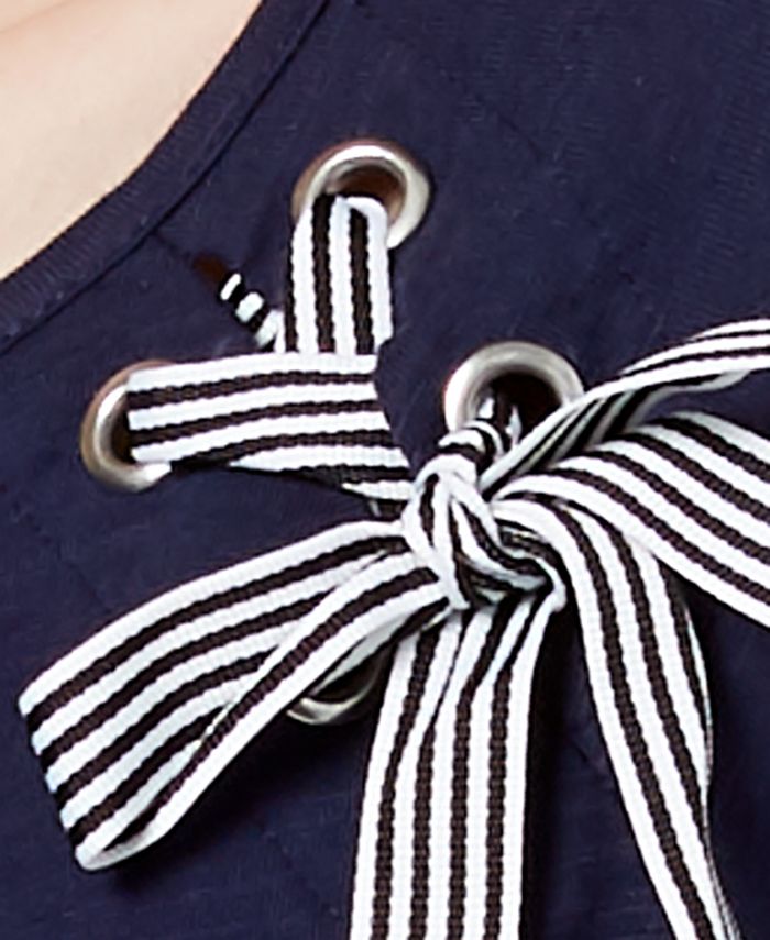 Maison Jules Cotton Grommet & Ribbon Top, Created for Macy's Macy's