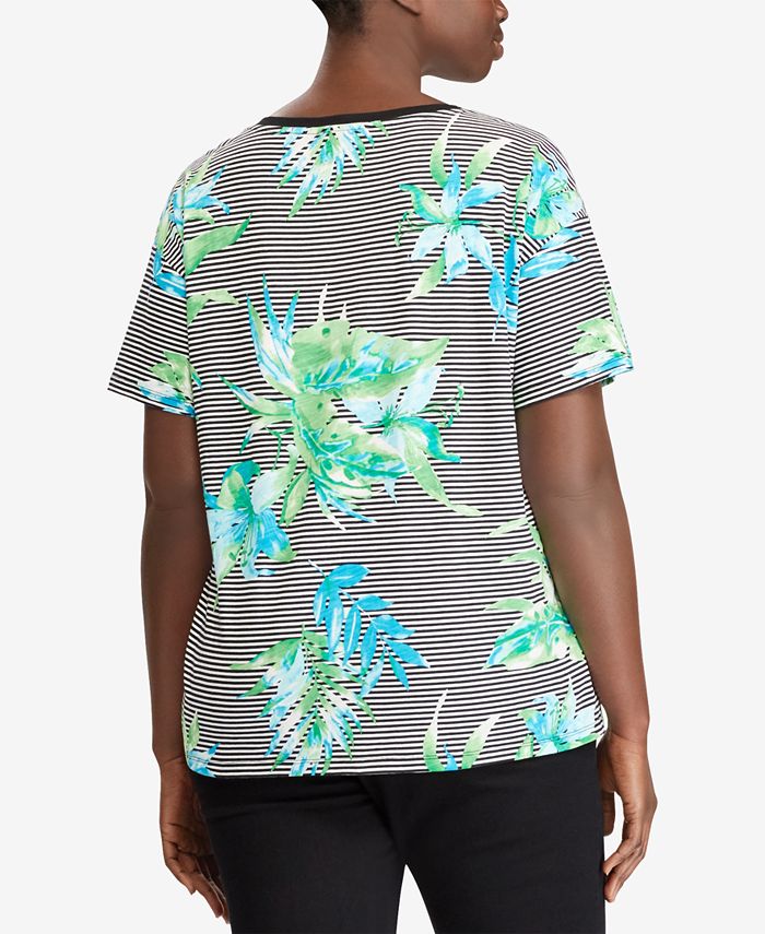 Lauren Ralph Lauren Plus Size Floral-Print Cotton T-Shirt & Reviews ...